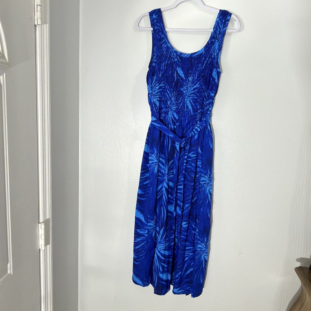 Rima Beachworld Caribbean Theme Blue Dress One Size Fits All Sleeveless Ruched